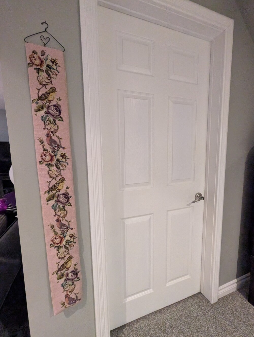 Vintage Handmade Ornate Roses Needlepoint Bell Pull Wall Hanging Tapestry